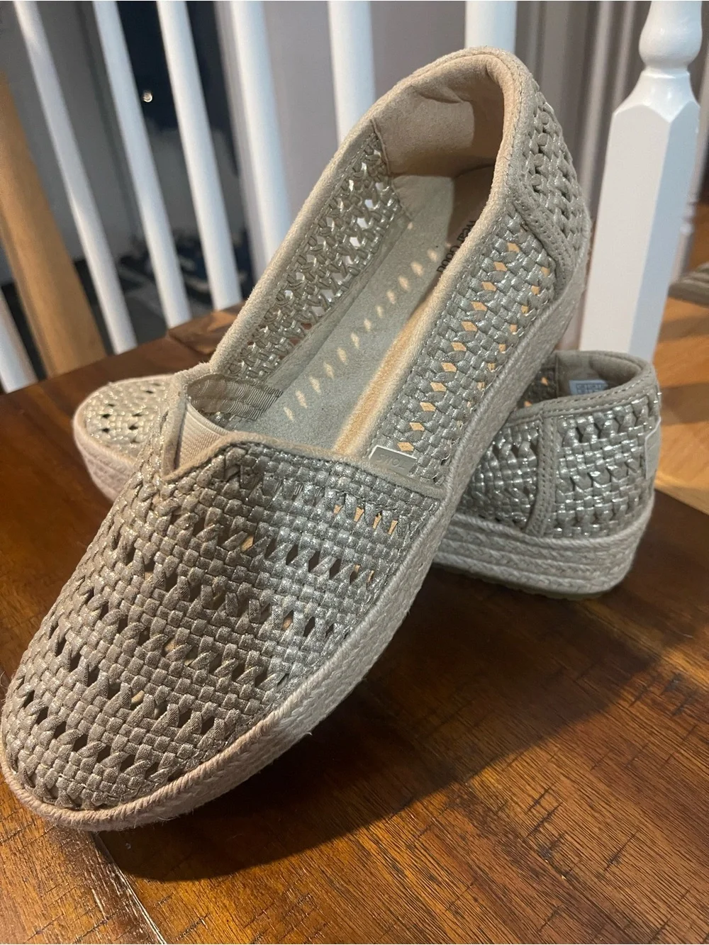 TOMS Women's Metallic Woven Espadrille Slip-On - Light Gold
